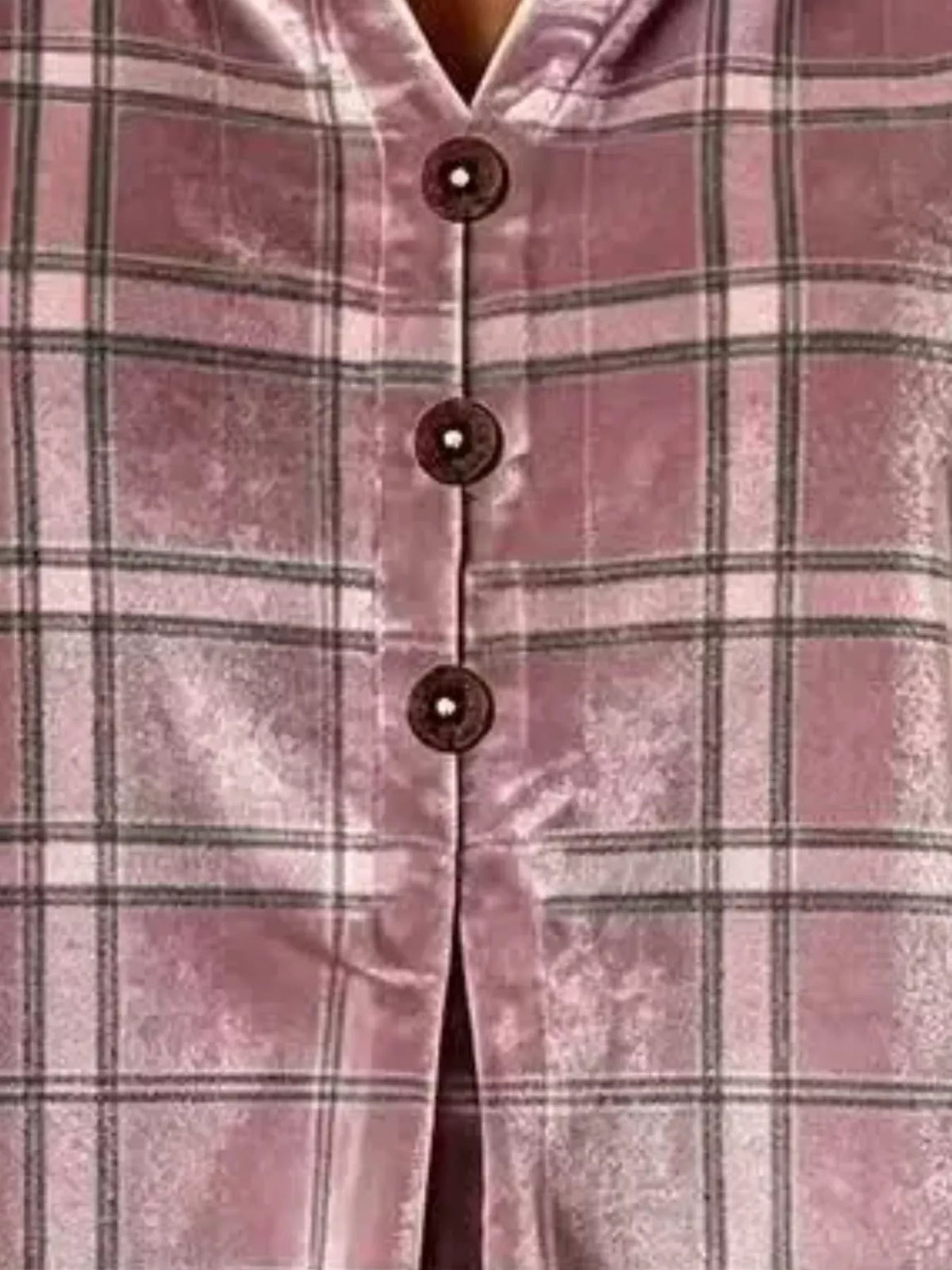 Full Size Plaid Velvet Flounce Sleeve Blouse Plus Size - Mauve - View 2