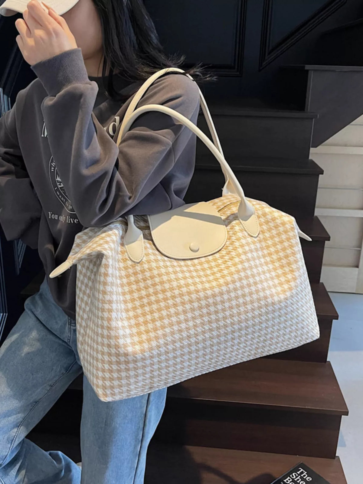 Plaid Pattern Travel Bag - Beige - View 1
