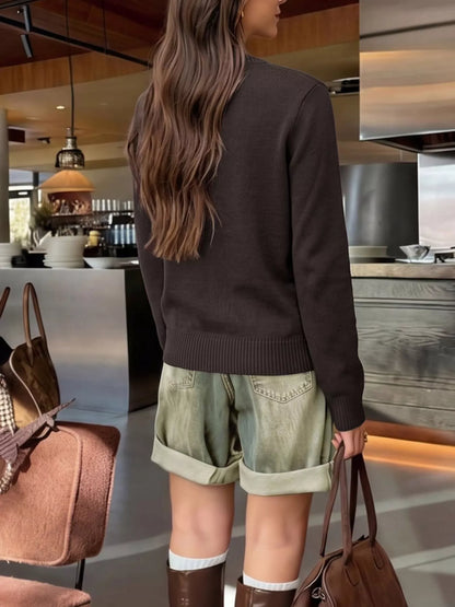 Button Down Long Sleeve Cardigan - Coffee Brown - View 9