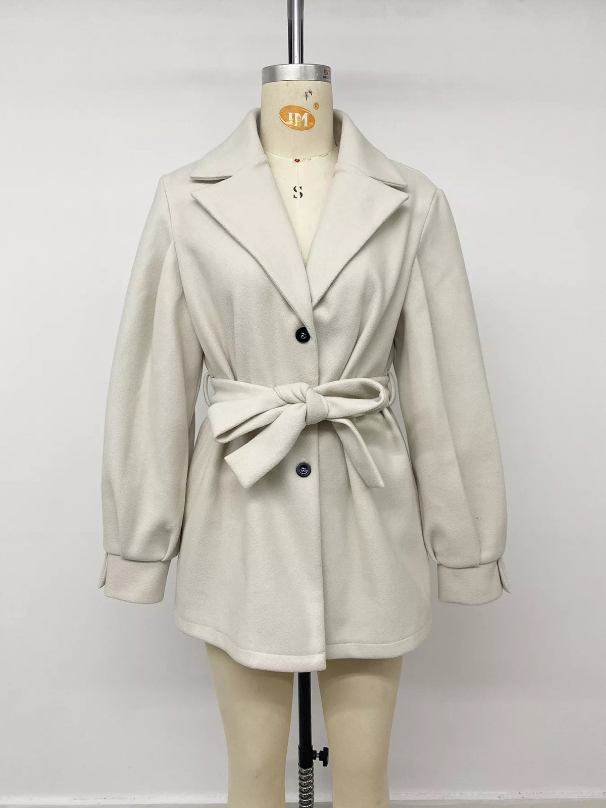 Lapel Collar Button Up Outerwear - Beige - View 11