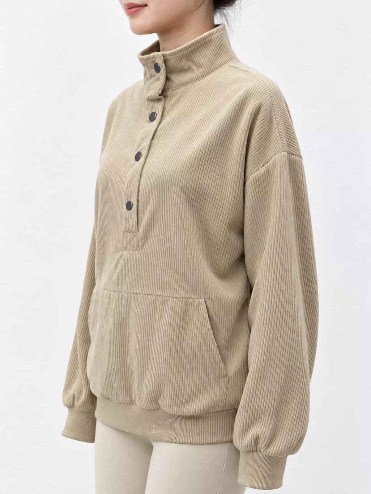 Full Size Quarter-Snap Sweatshirt with Kangaroo Pocket Plus Size - Apricot Color - View 23