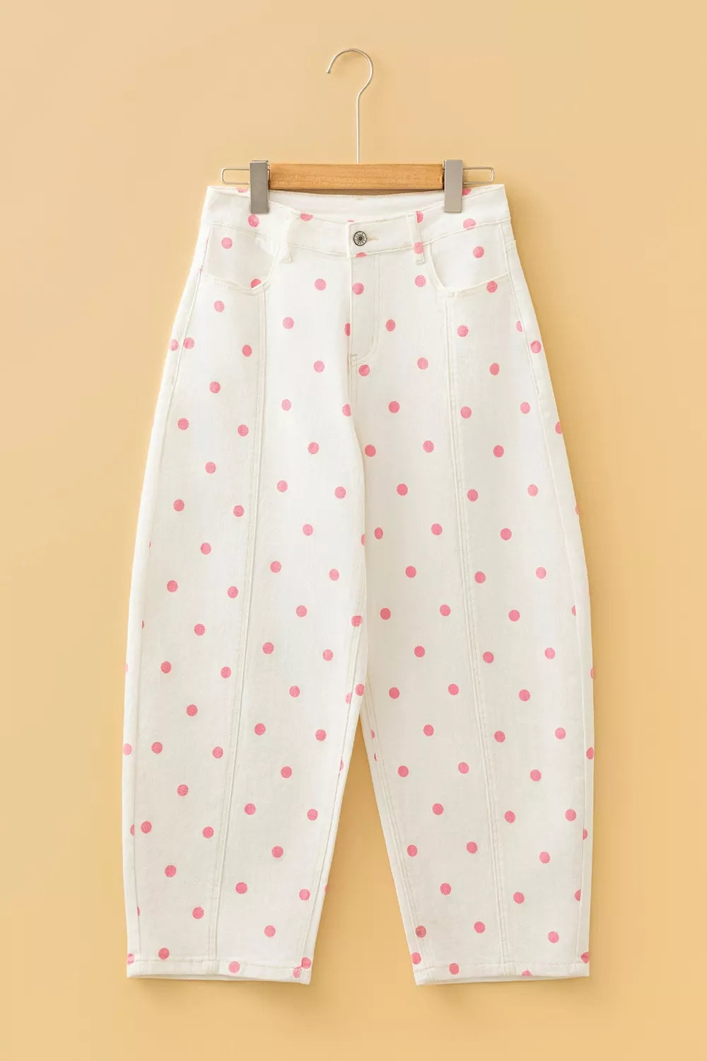 Polka Dot Wide-Leg Jeans - Blush Pink - View 6