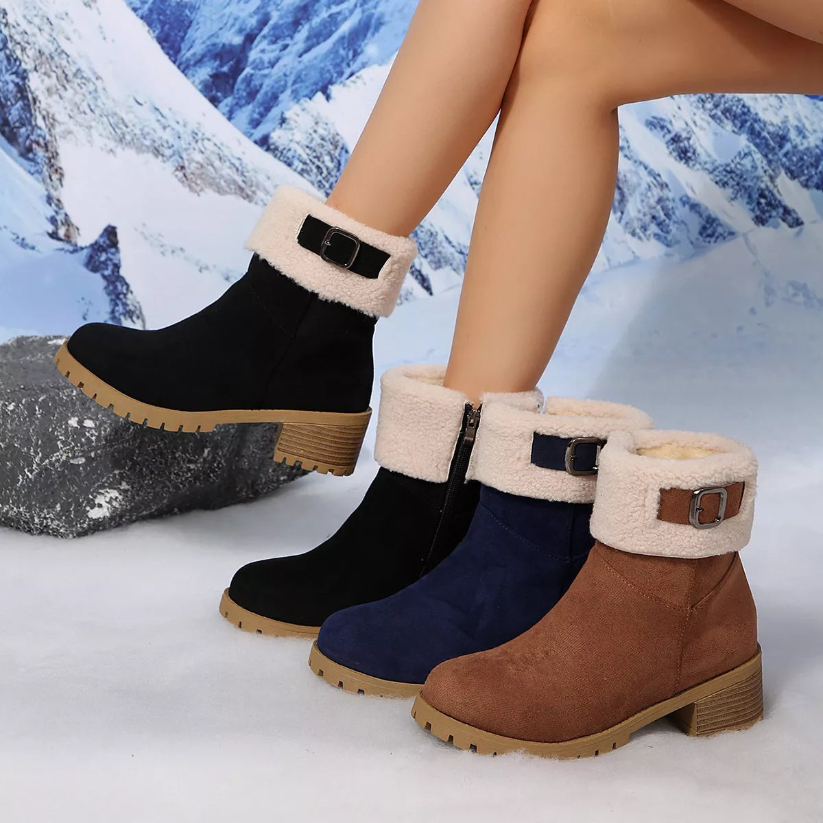 Round Toe Block Heels Boots - Color comparison - View 1