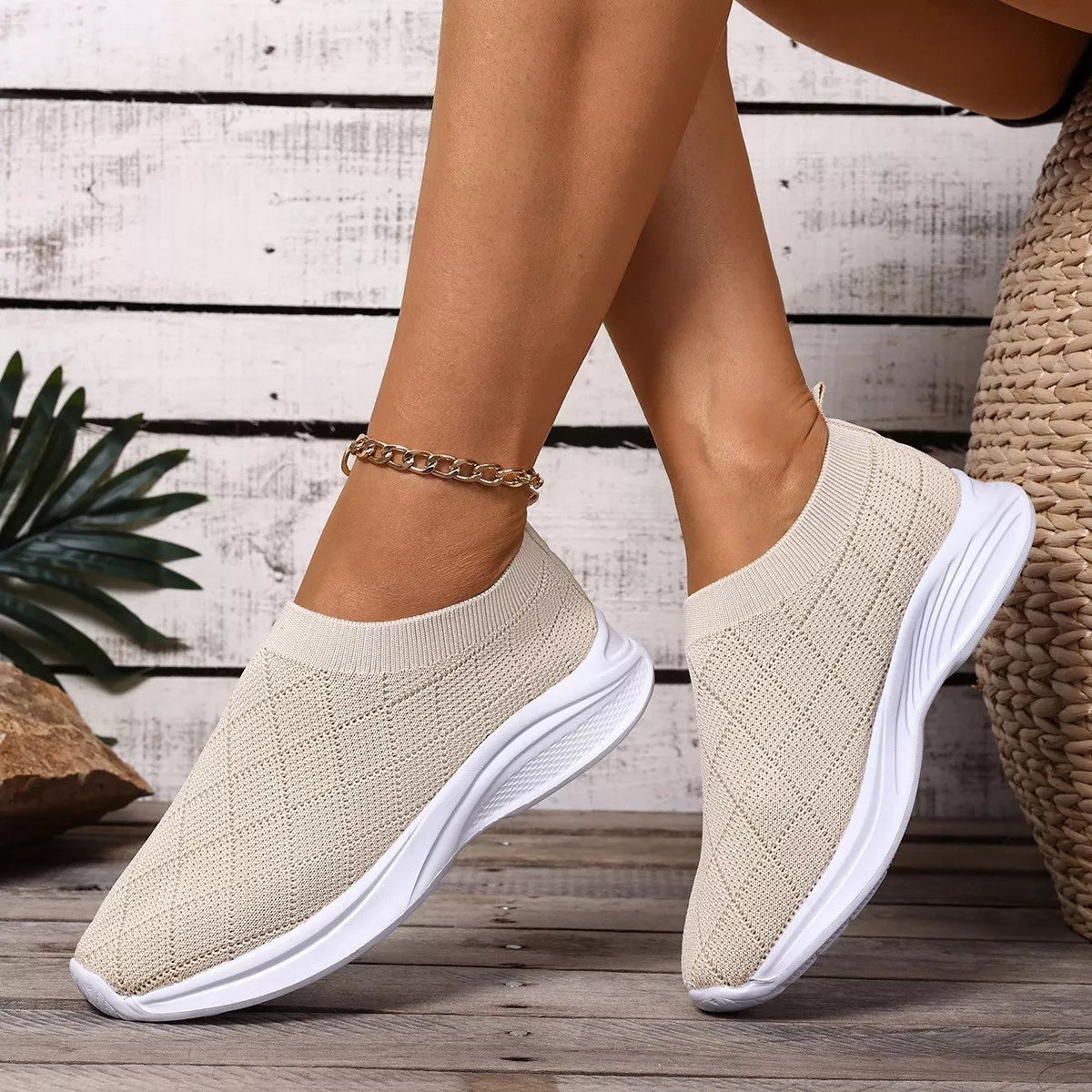 Breathable Mesh Round Toe Shoes - Beige - View 1