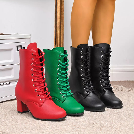 Round Toe Block Heels Boots - Color comparison - View 1