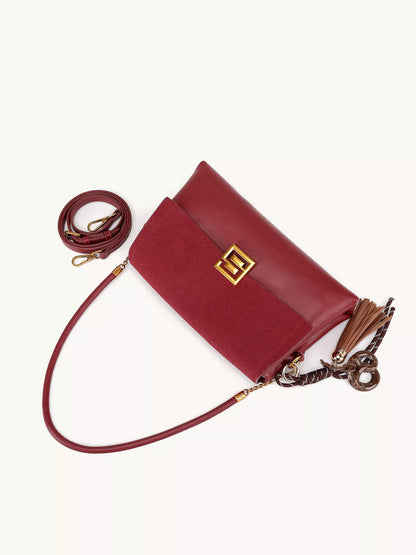 Gold-Tone Hardware Crossbody Bag - Wine Red - View 9