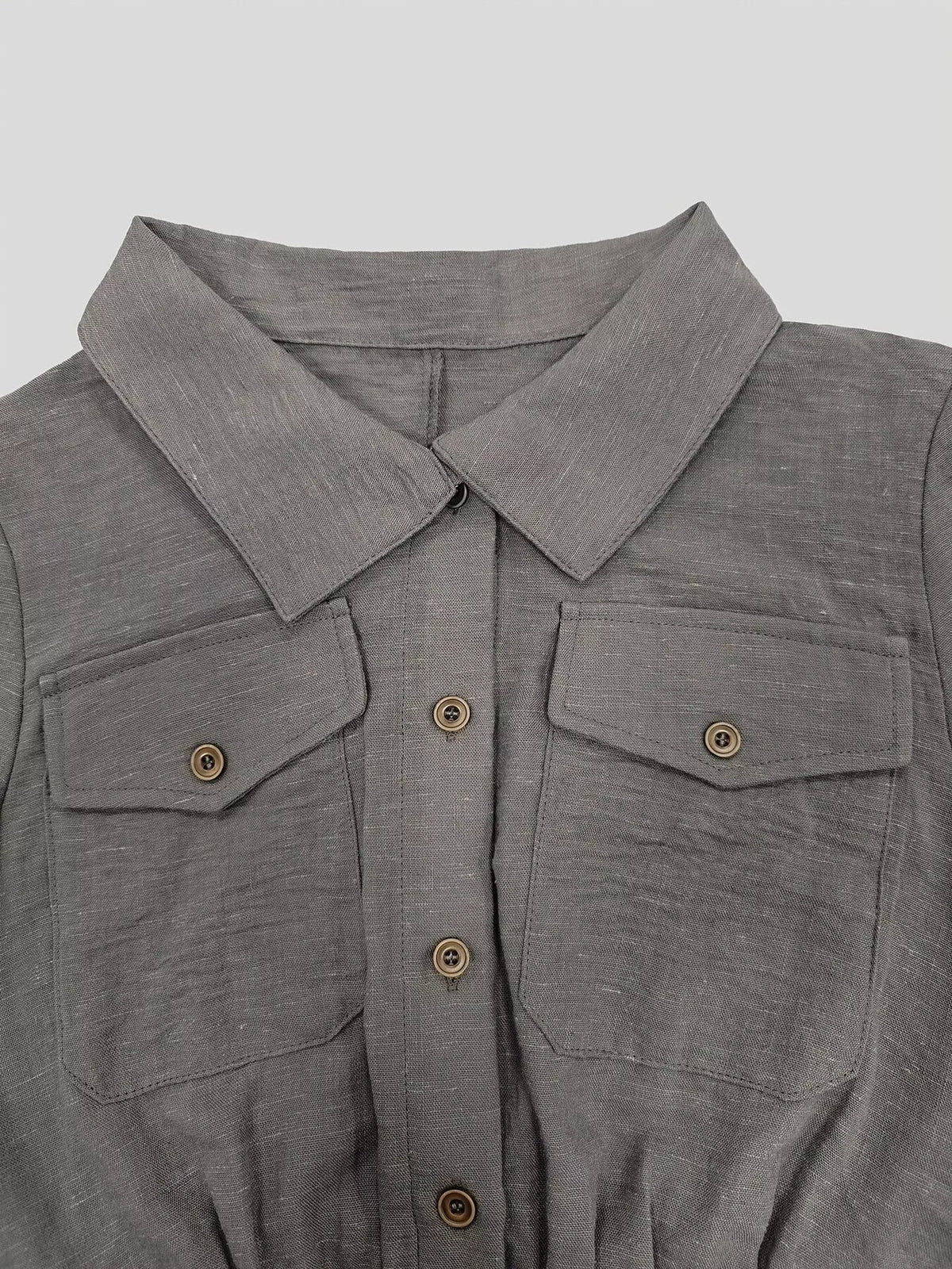 Button Front Long-Sleeve Jumpsuit - Gray - View 5