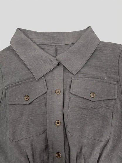 Button Front Long-Sleeve Jumpsuit - Gray - View 5