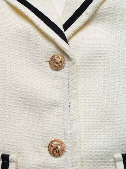 Contrast Trim Button-Up Blazer - Beige - View 8