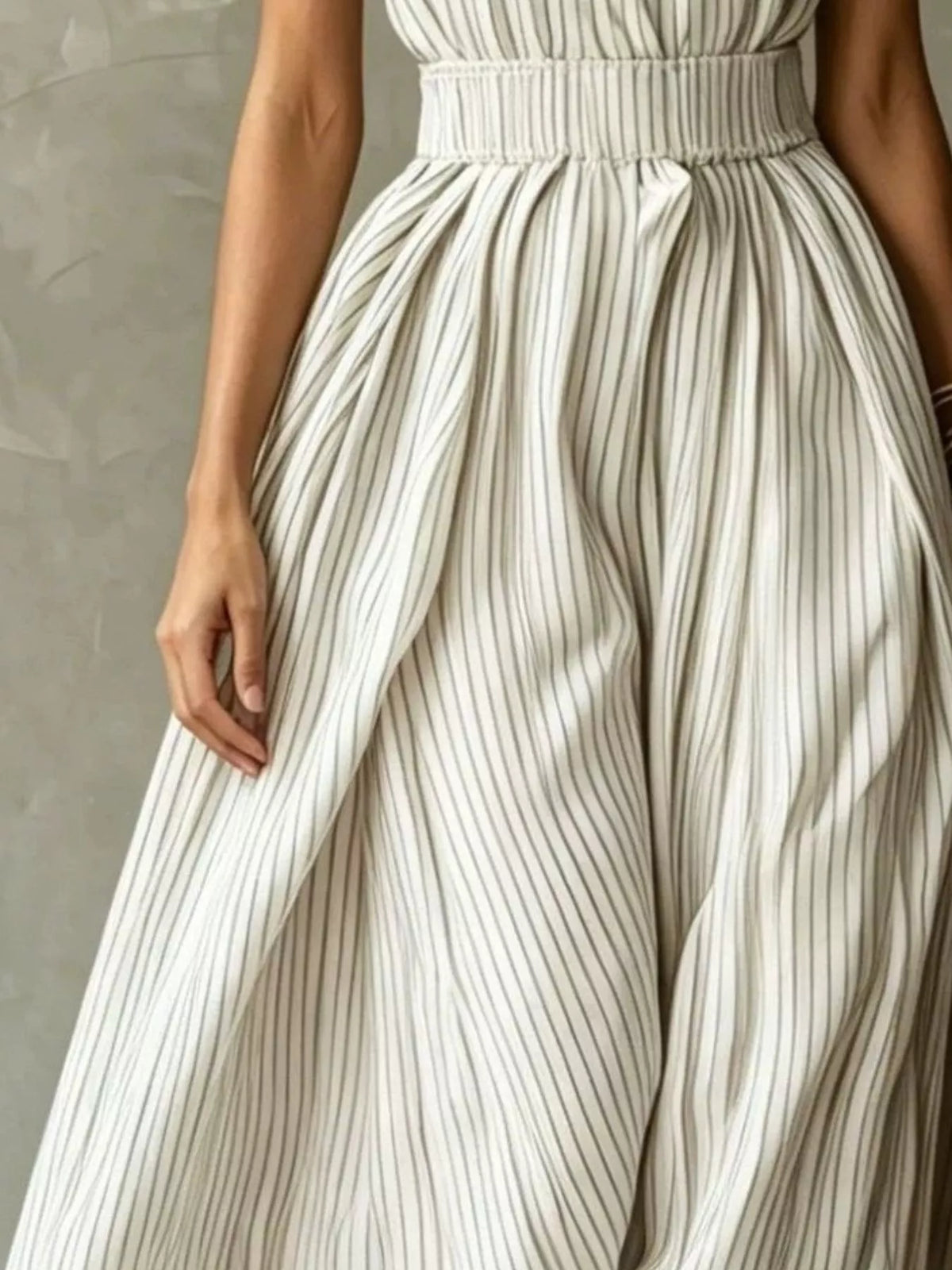 Striped Mock Neck Sleeveless Maxi Dress - White - View 2