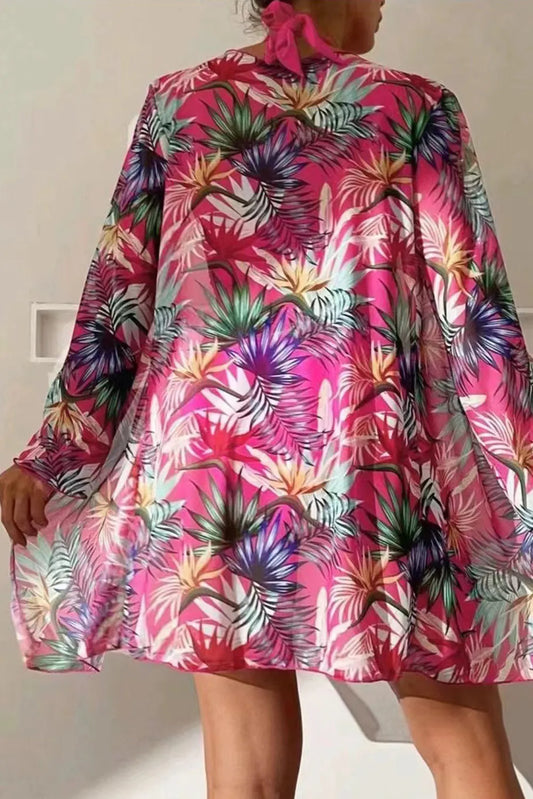 Printed Halter Neck Three-Piece Swim Set - Fuchsia Pink - View 2