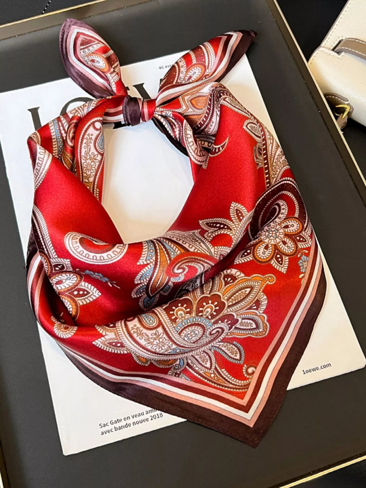 Vintage Paisley Silk Scarf - Deep Red - View 1