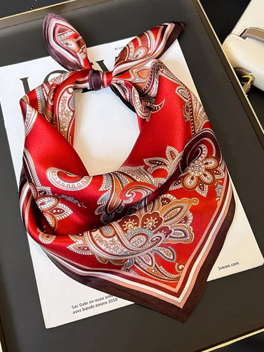 Vintage Paisley Silk Scarf - Deep Red - View 1