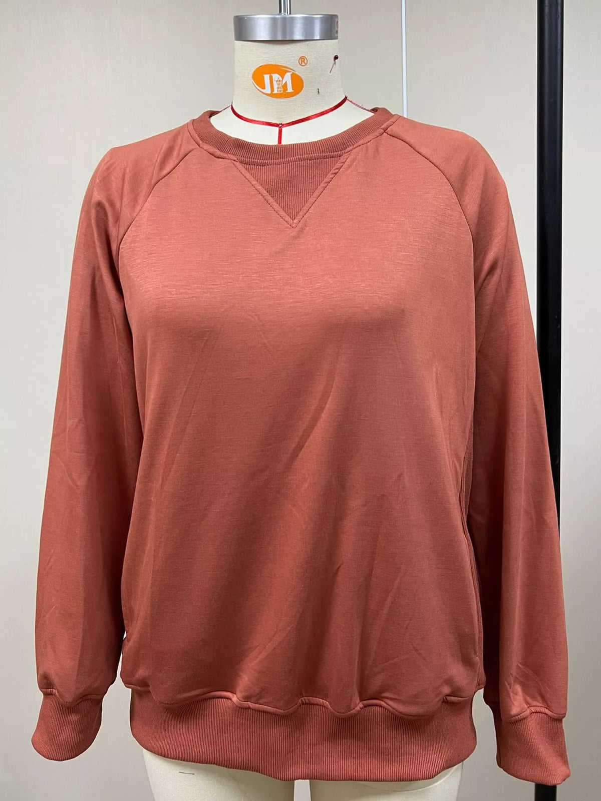 Crew Neck Raglan Sleeve Sweatshirt - Rust Red - View 17