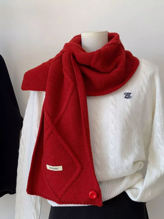 Solid Color Knitted Winter Scarf - Red - View 1