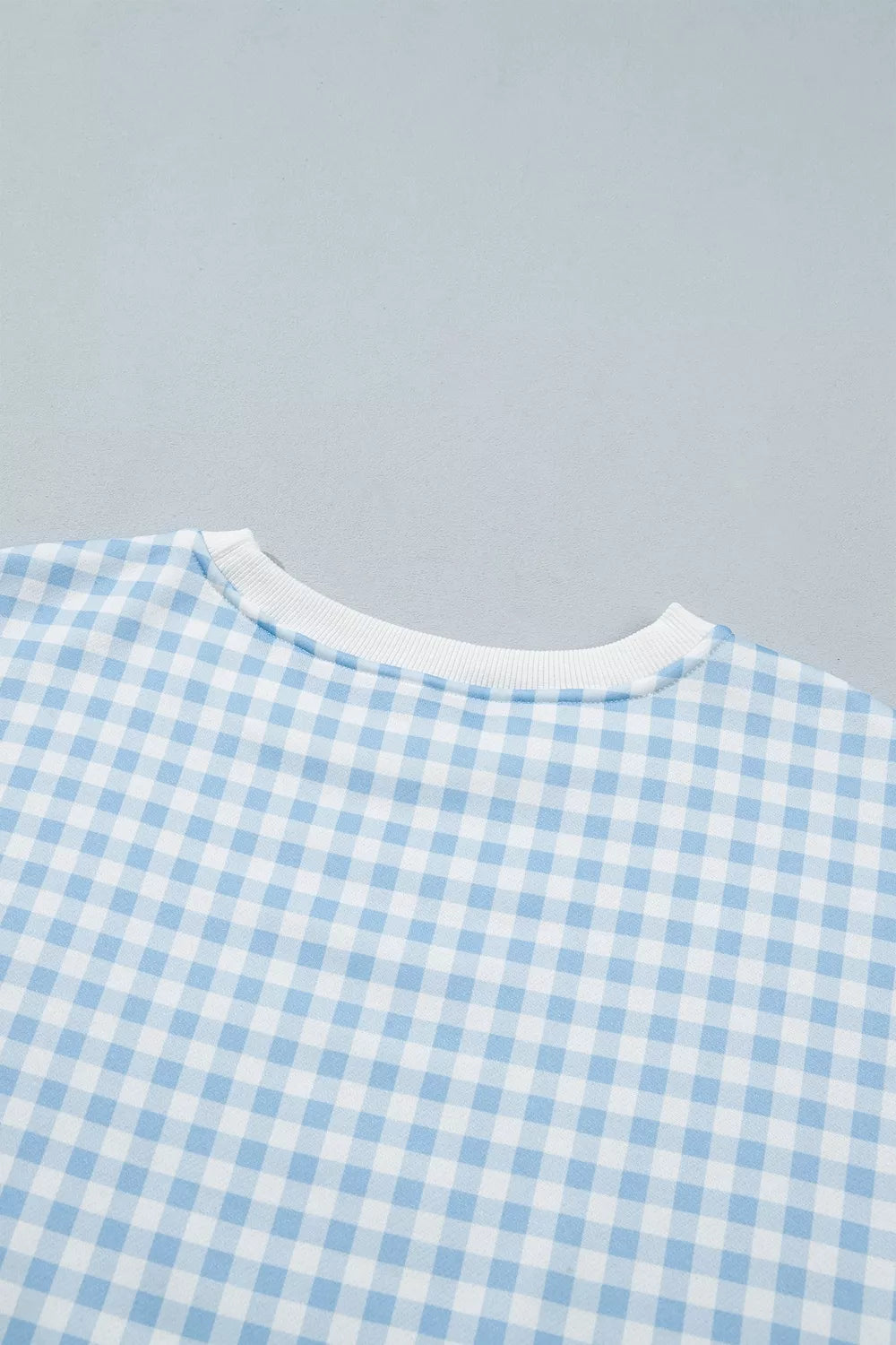 Gingham Long Sleeve Sweatshirt and Shorts Set - Light Blue - View 7