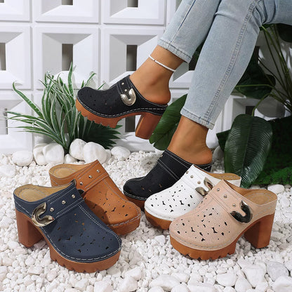 Round Toe Block Heels Sandals - Color comparison - View 1