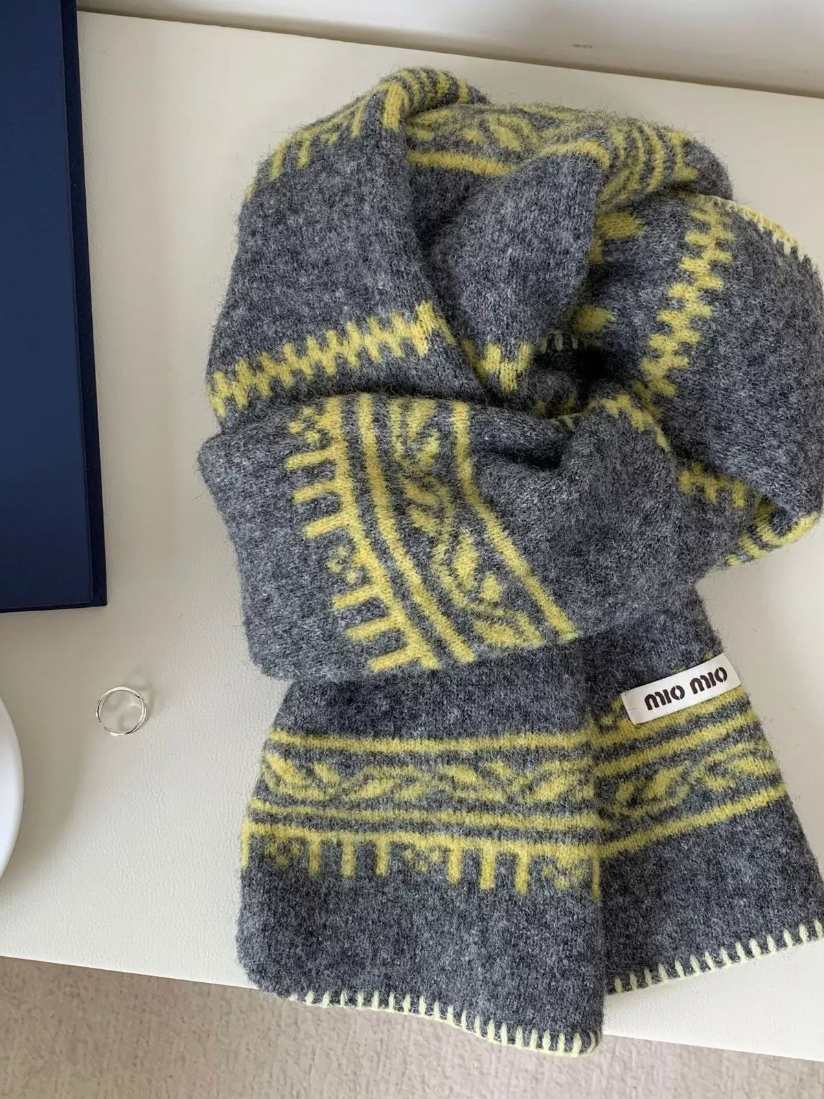 Vintage Pattern Knitted Scarf - Dark Gray - View 3