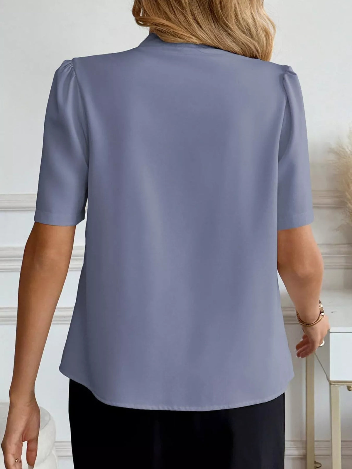 V-Neck Button-Down Shirt - Blue - View 11