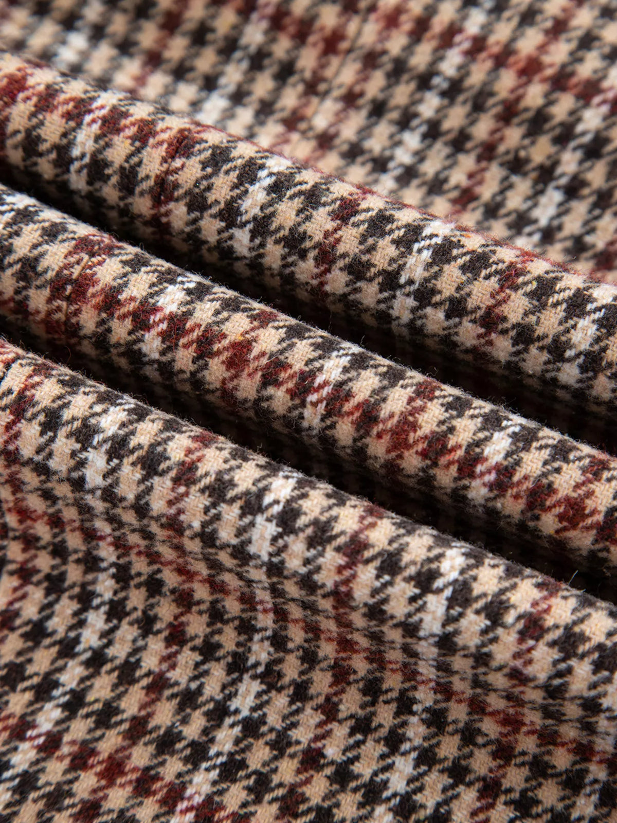 Houndstooth Lapel Collar Blazer - Camel - View 10