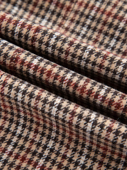 Houndstooth Lapel Collar Blazer - Camel - View 10