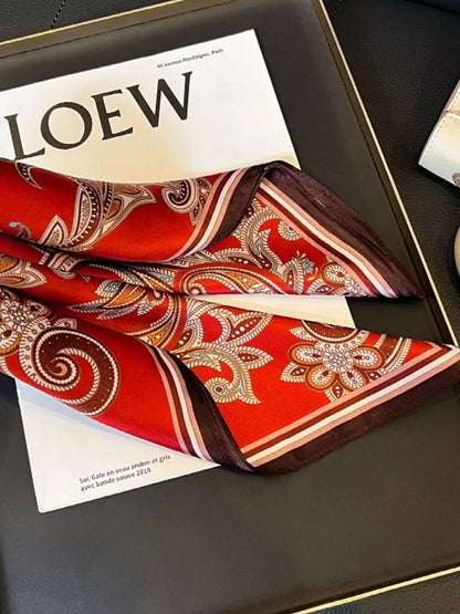 Vintage Paisley Silk Scarf - Deep Red - View 6