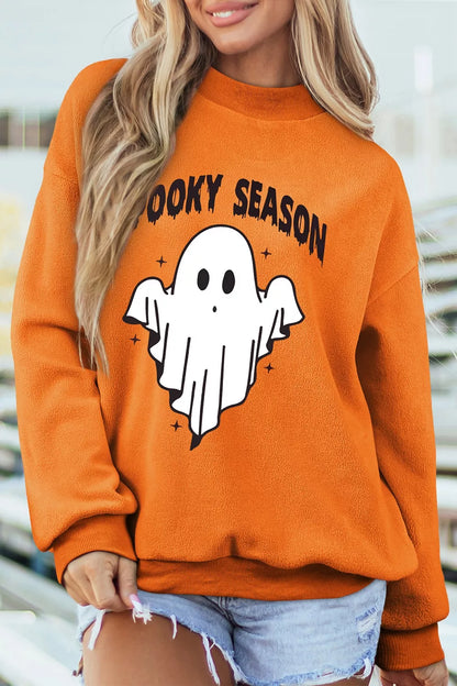 Spooky Season Mock Neck Reversible Halloween Sweatshirt - Orange - View 1
