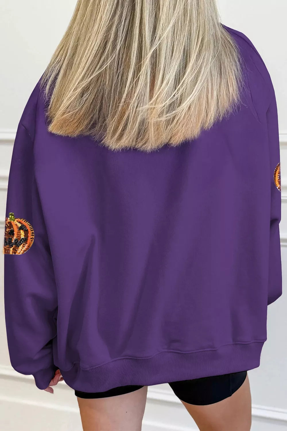 Sequin Pumpkin Spooky Halloween Sweatshirt - All Colors - View 2