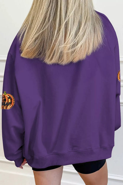 Sequin Pumpkin Spooky Halloween Sweatshirt - All Colors - View 2