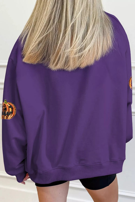 Sequin Pumpkin Spooky Halloween Sweatshirt - All Colors - View 2