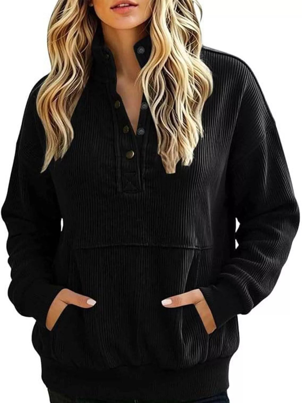 Full Size Quarter-Snap Sweatshirt with Kangaroo Pocket Plus Size - Black - View 4