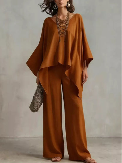 Loose Fit V-Neck Top and Pants Two-Piece Set - All Colors - View 1