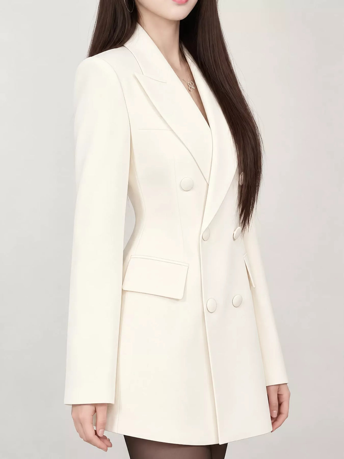 Full Size Double-Breasted Slim-Fit Blazer Plus Size - Off White - View 2