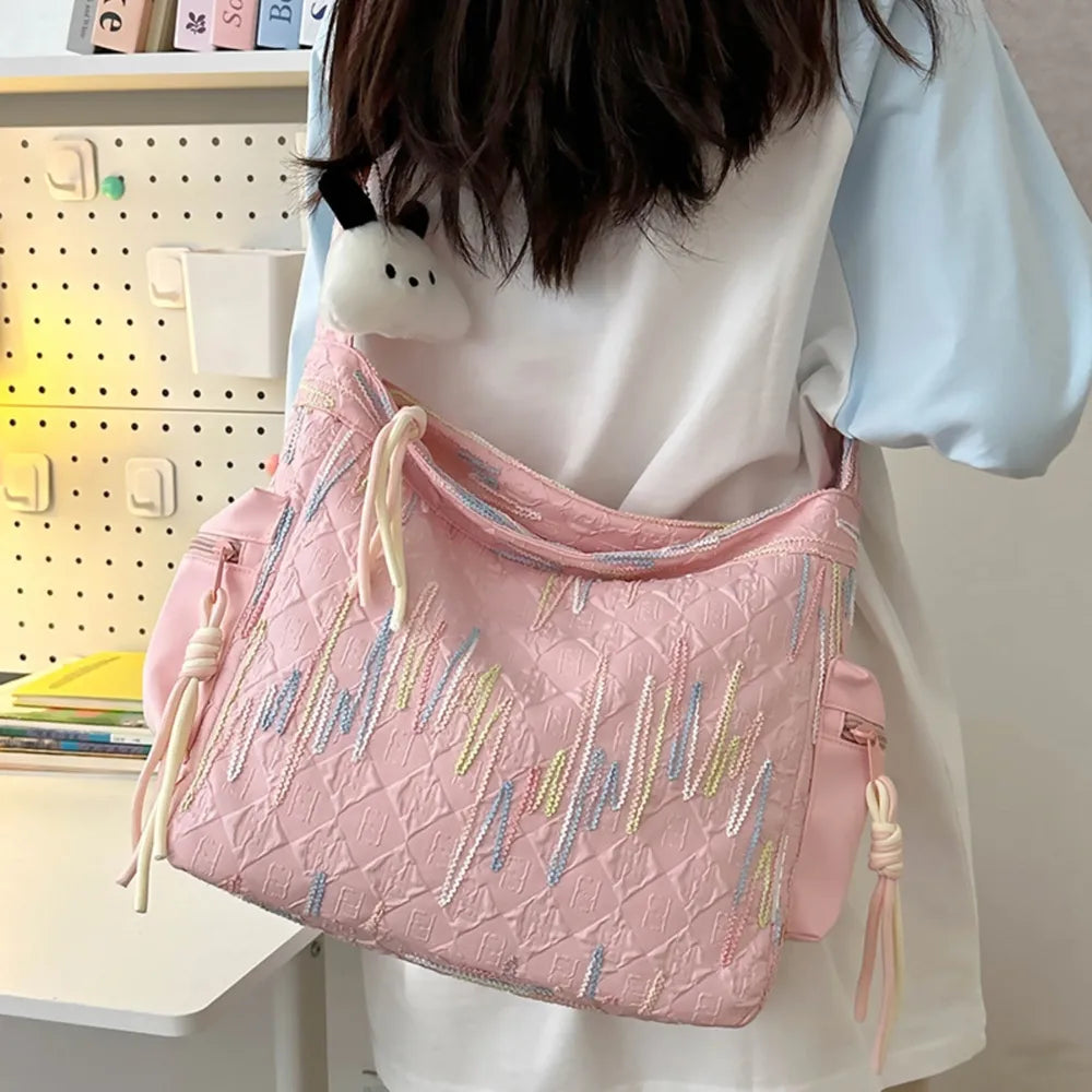 Contrast Texture Shoulder Bag - Pink - View 6