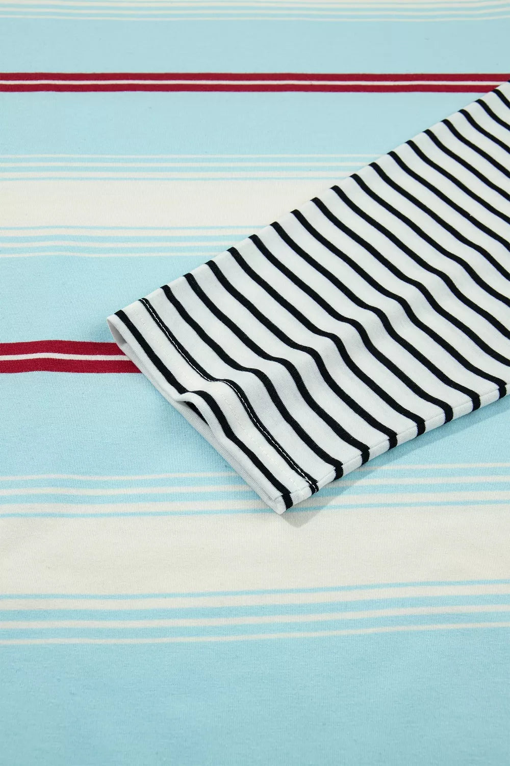 Stripe Casual Striped Patchwork Long Sleeve Loose Pullover Top - Pastel  Blue - View 6