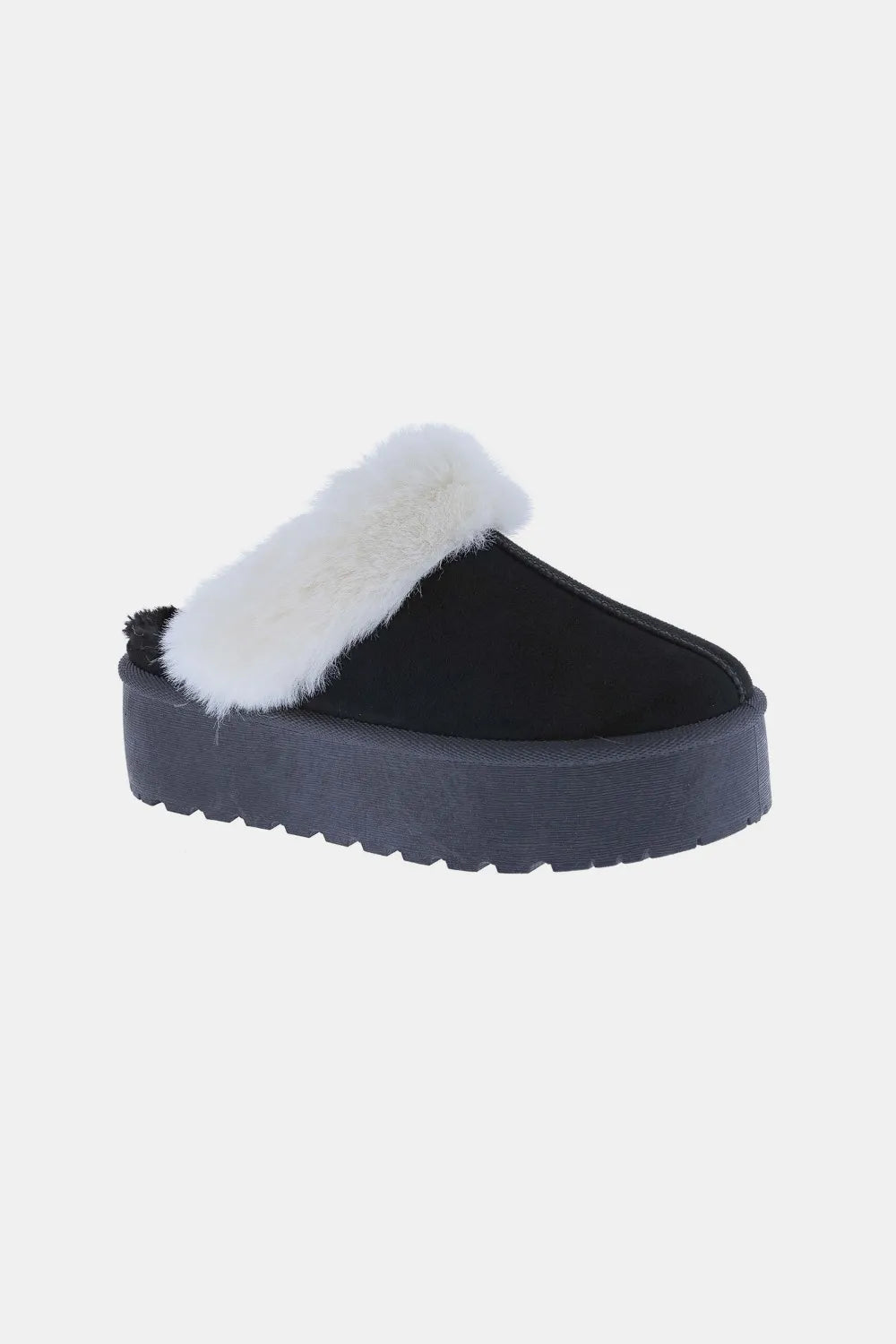 Weeboo Thick Bottom Fur Trim Snow Slippers - Black - View 1