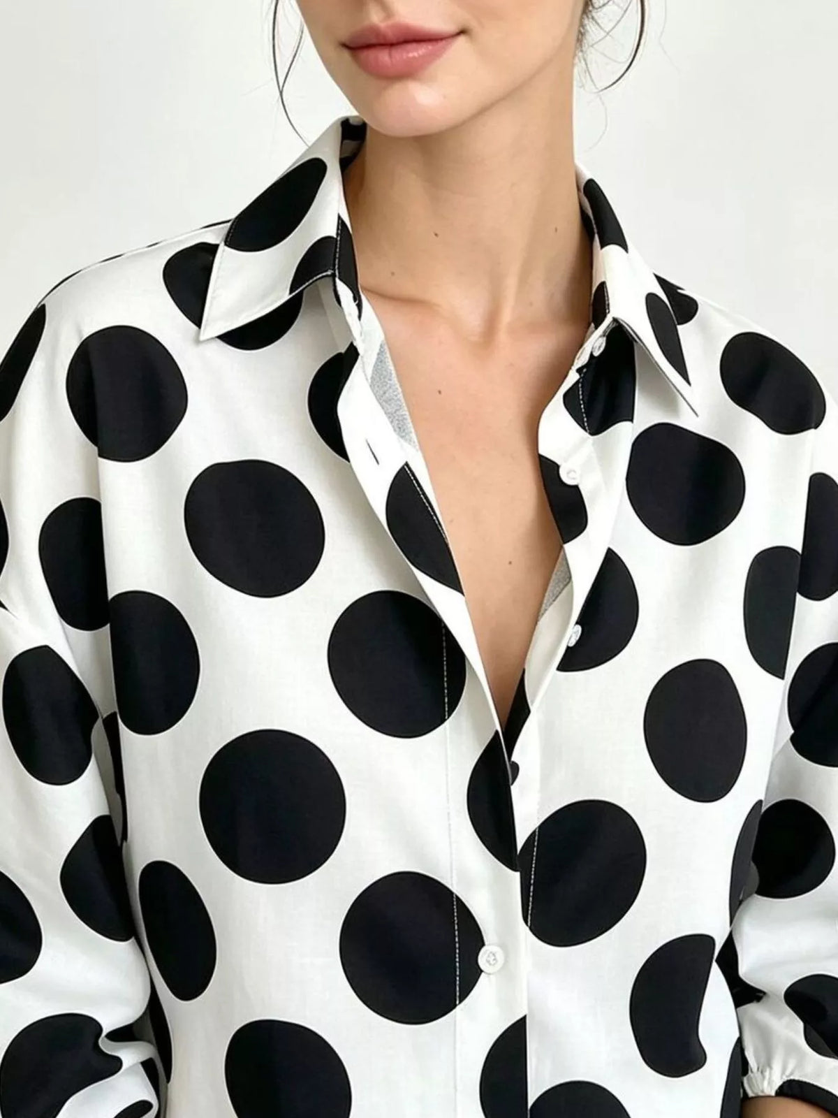 Polka Dot Puff Sleeve Shirt - White - View 2