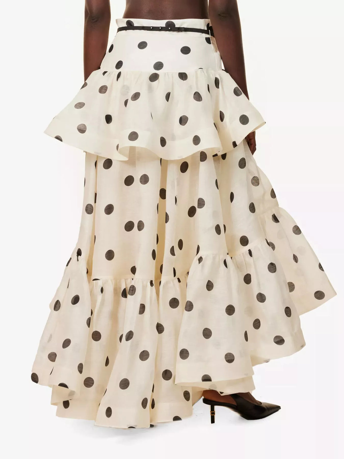 Polka Dot Tiered Ruffle Skirt - Beige - View 3