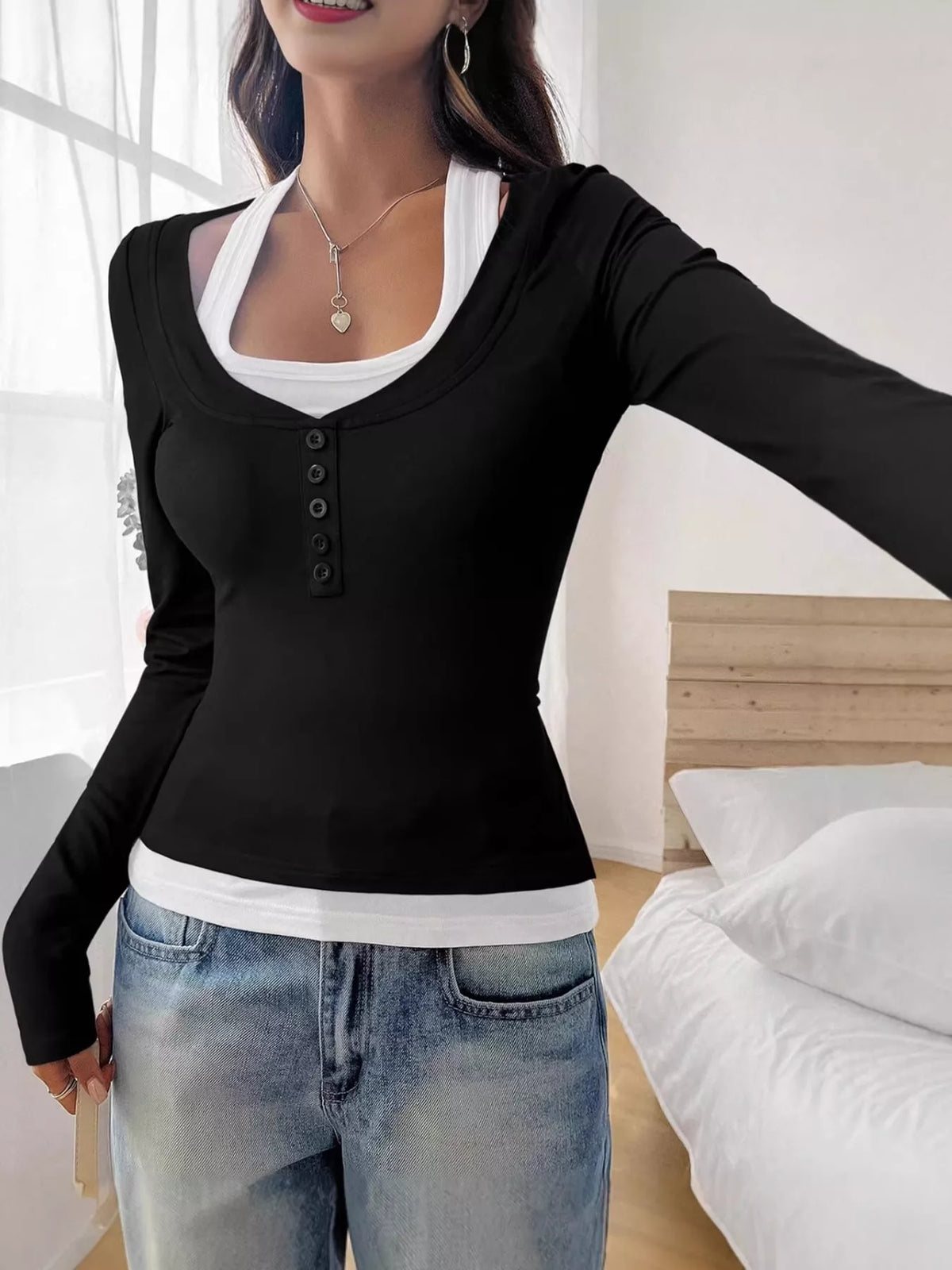 Layered Look Long Sleeve T-Shirt