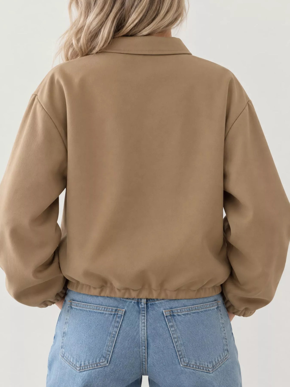 Cropped Zip-Up Jacket - Khaki - View 12