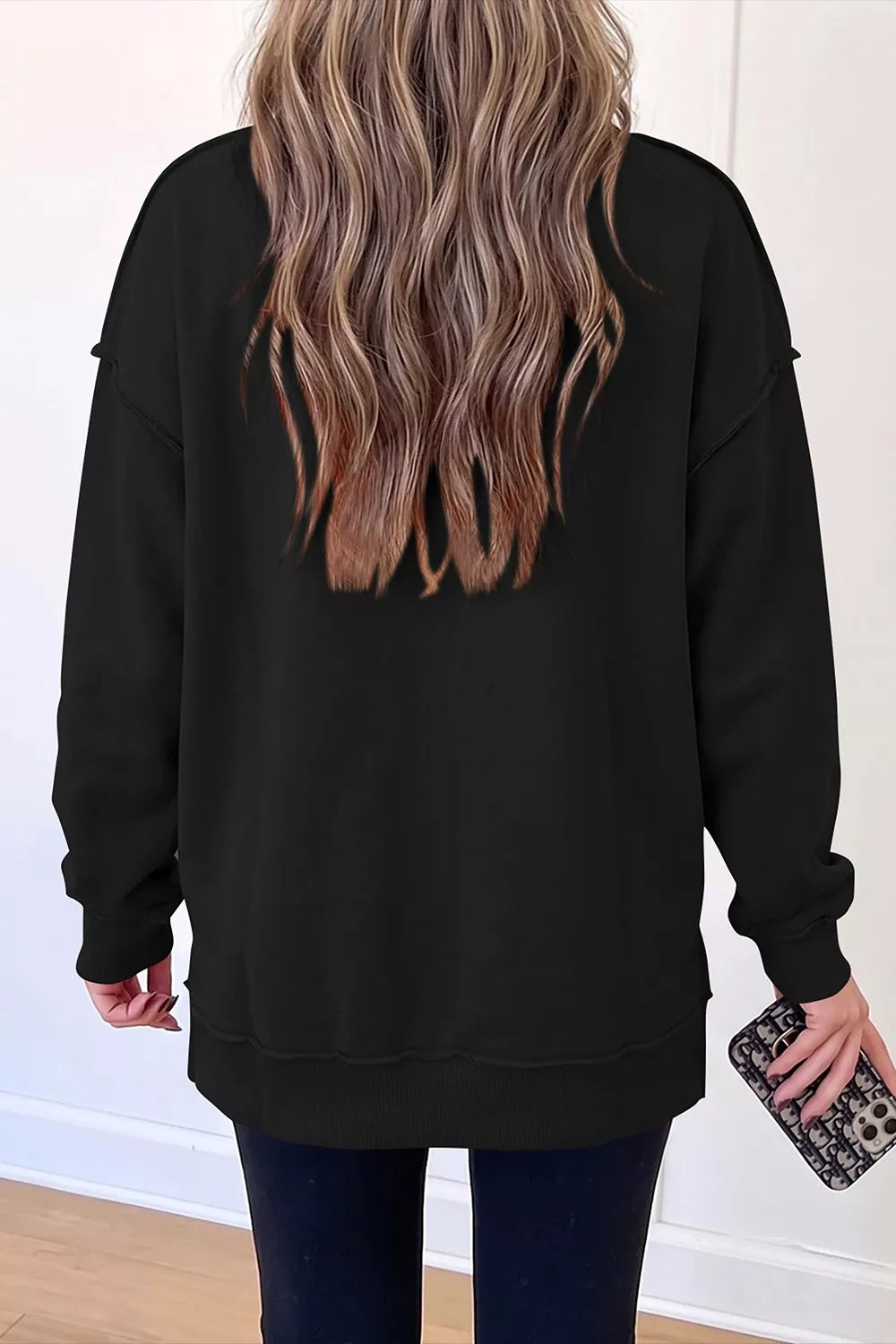 Rhinestone Flying Mallard Mock Neck Tunic Sweatshirt - Black - View 4
