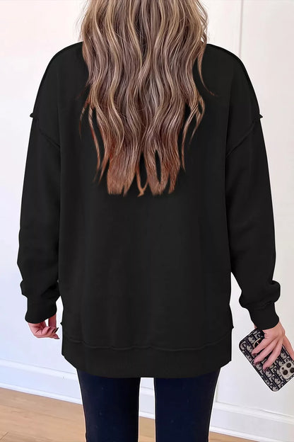 Rhinestone Flying Mallard Mock Neck Tunic Sweatshirt - Black - View 4