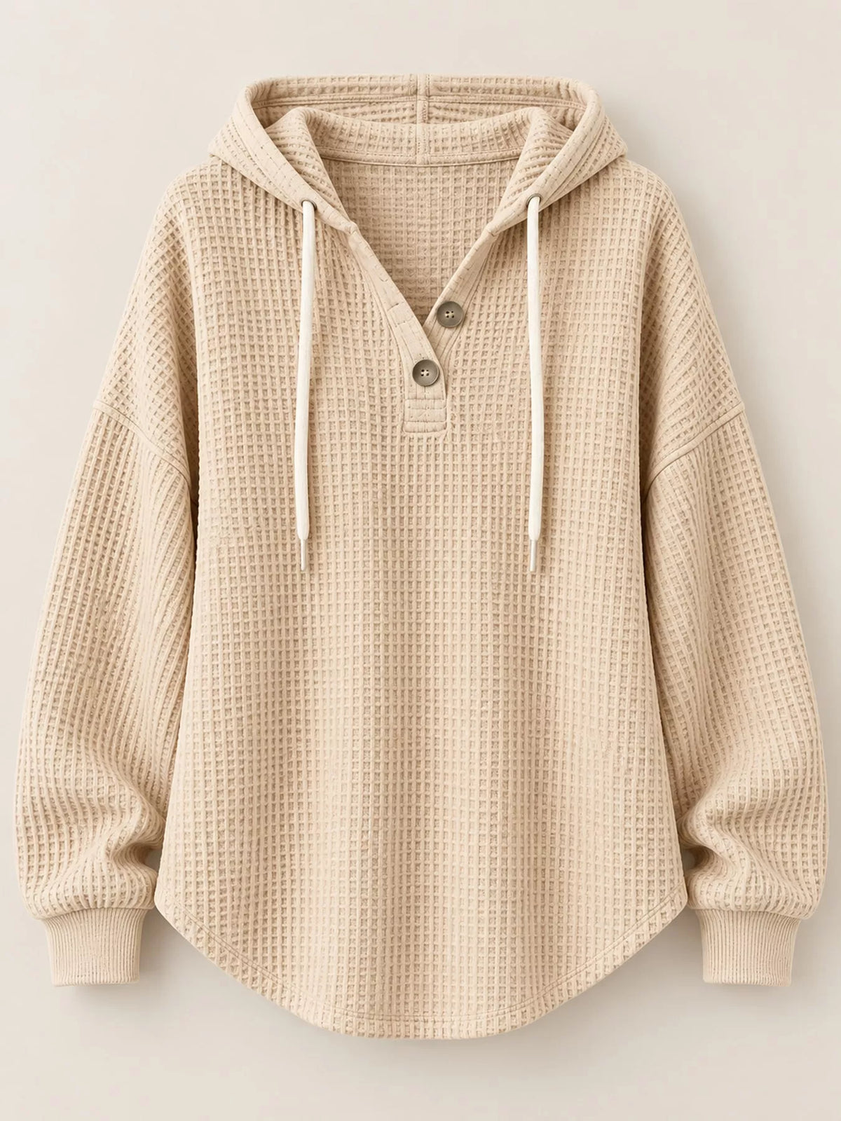 Full Size Waffle Knit Button Detail Hoodie Plus Size - Apricot Color - View 52