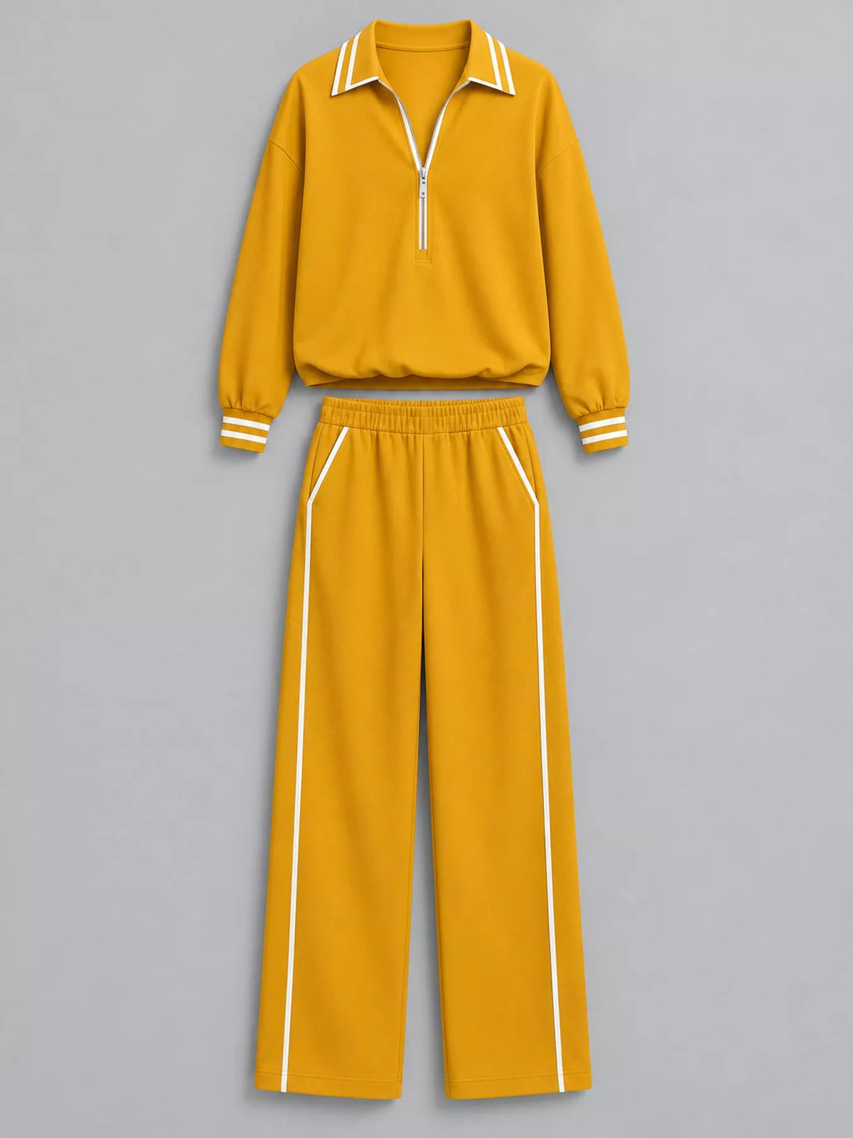 Striped Half Zip Top and Pants Set - Tangerine - View 4