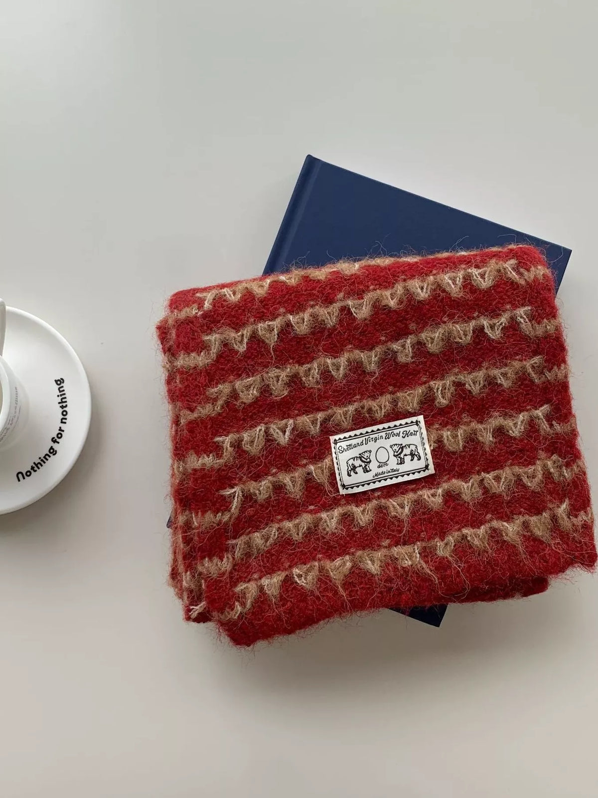 Vintage Knitted Pattern Scarf - Orange-Red - View 8