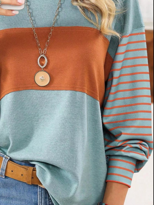 Striped Color Block Long Sleeve T-Shirt - product photo 2