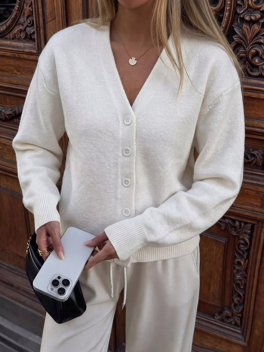 V-Neck Button-Down Knit Cardigan - All Colors - View 1