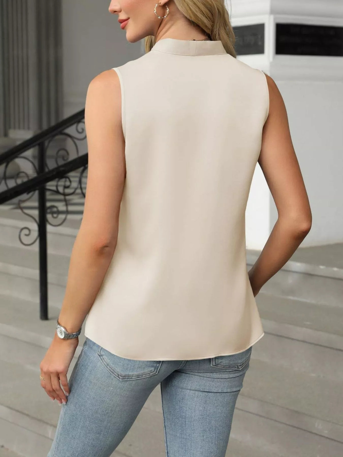 V-Neck Satin Tank - Apricot - View 16