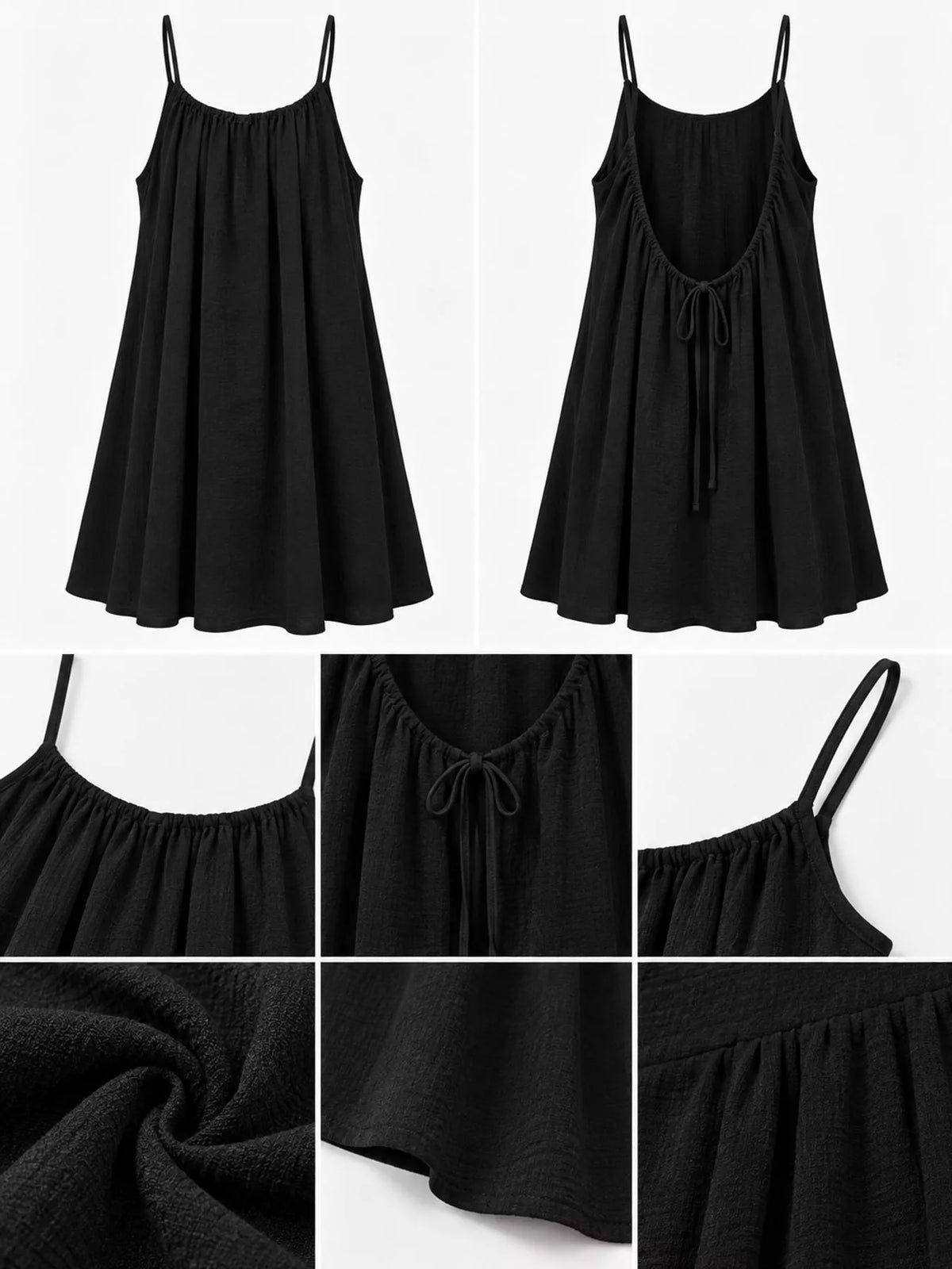 Full Size Backless Spaghetti Strap A-Line Mini Dress Plus Size - Black-Style C - View 10