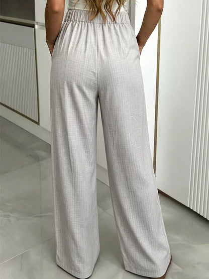 High-Waisted Wide-Leg Pleated Pants - Gray - View 4